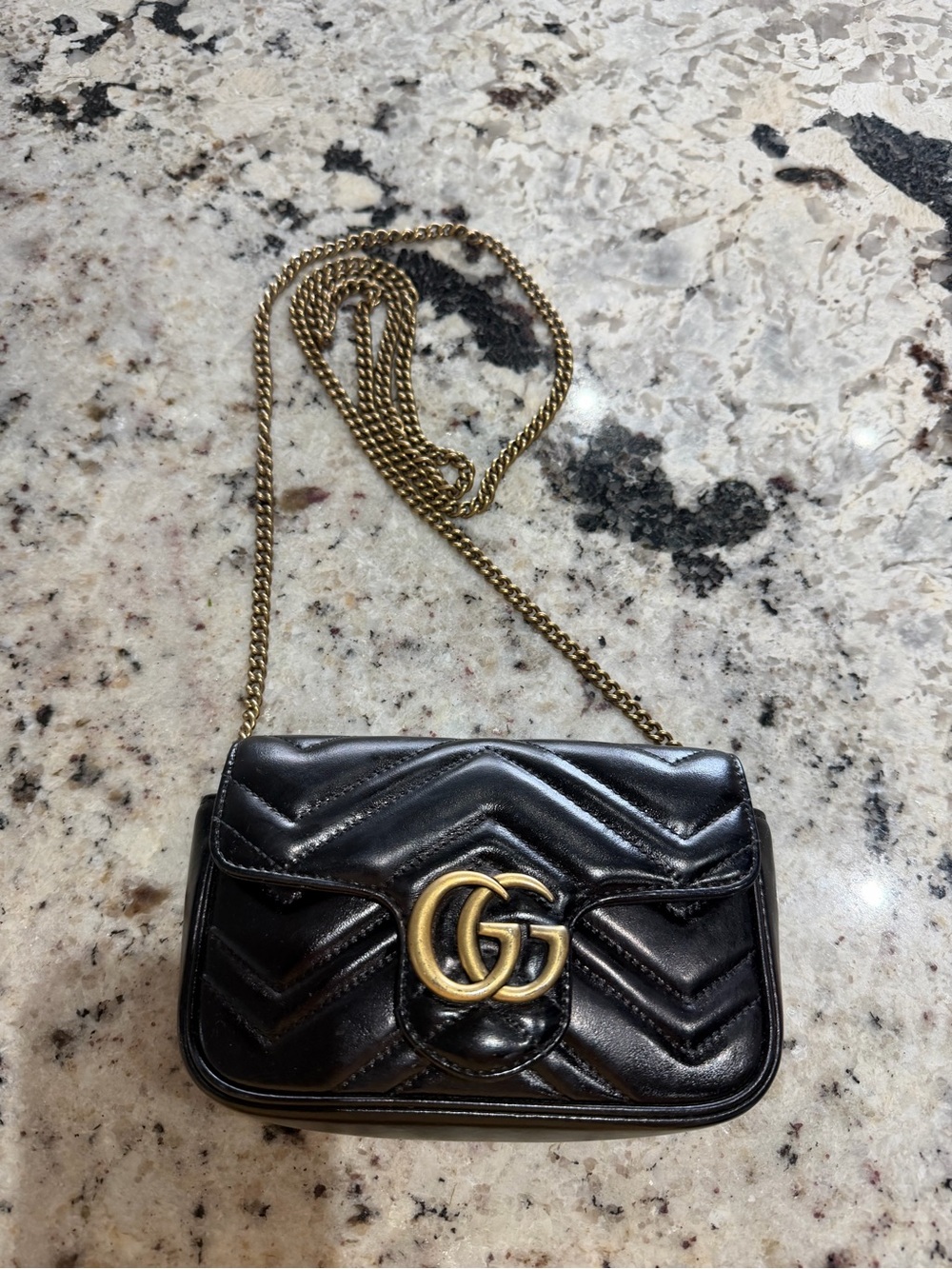 Gucci Black Matelassé GG Marmont Mini Shoulder Bag with Gold Hardware